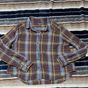 Toad&Co Brown Plaid Button-Down Shirt with Blue & Yellow Stripes